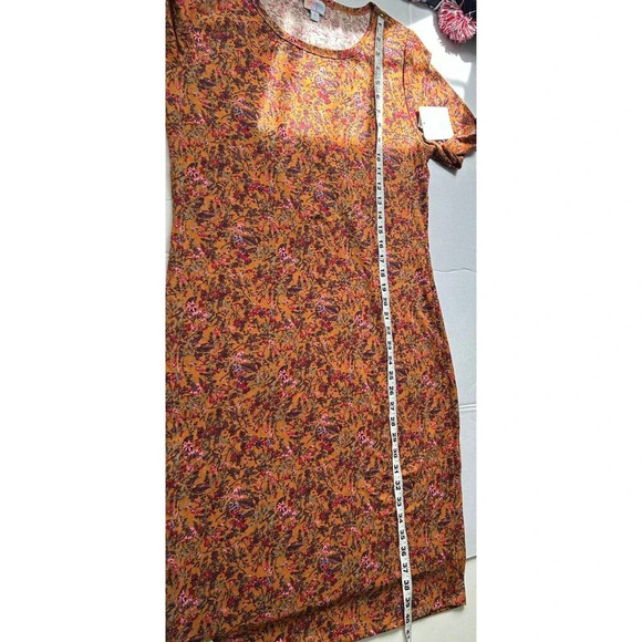 LuLaRoe Women’s Julia Dress, Leaf Floral Print Short Sleeves Rust Brown XL - Picture 6 of 6